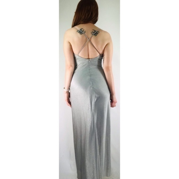 90’s Vintage ‘Dave & Johnny’ Silver Floral Embroidered Bias Cut Maxi Gown - Picture 5 of 14